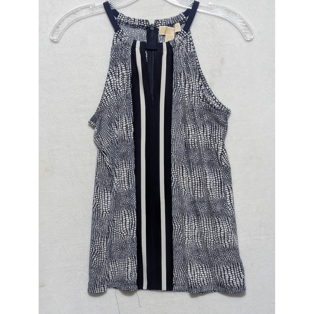 Michael Kors Womens XS Halter Top Navy White Geometric Snakeskin Print Blouse